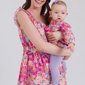 EUC RuffleButts Women’s cotton Tiered Midi Dress - Lavender Valley floral print